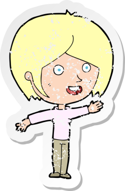 Bir insan tarafından çizilen mutlu kız çizgi filminin gerilimli yapıştırması.