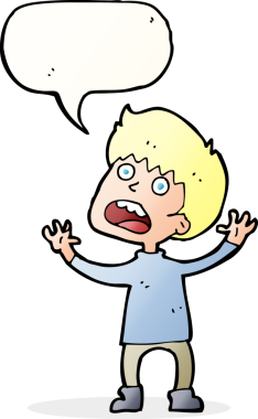 Bir insan tarafından çizilmiş konuşma balonu olan stresli bir çocuk.