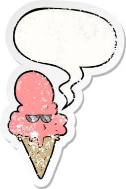 Bir insan tarafından çizilmiş, sıkıntılı, karikatürlü, konuşma balonlu dondurma.