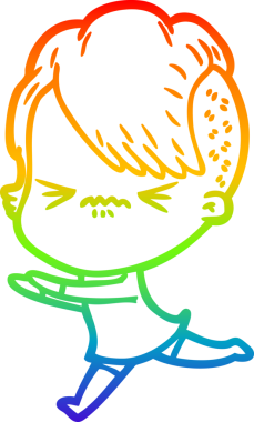 Gökkuşağı gradyan çizgi çizimi Bir insan tarafından çizilmiş sinirli hippi kız