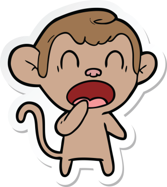 Bir insan tarafından çizilmiş esneyen bir maymun çıkartması.