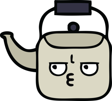 Bir insan tarafından çizilmiş tatlı bir çaydanlık karikatürü.