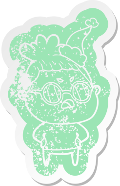 Bir insan tarafından çizilmiş Noel Baba şapkası giyen kızgın bir kadının garip bir karikatürü.