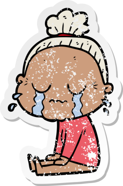 Bir insan tarafından çizilmiş, ağlayan yaşlı bir kadın karikatürü.