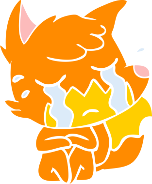 Bir insan tarafından çizilmiş ağlayan tilki düz renkli çizgi film