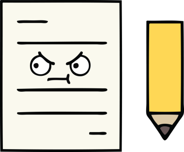 Bir insan tarafından çizilmiş bir test kağıdının sevimli karikatürü.