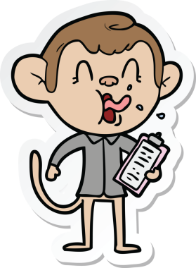 Bir insan tarafından çizilmiş çılgın bir maymun müdürünün çıkartması.