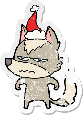 Bir insan tarafından çizilmiş Noel Baba şapkası giymiş kızgın bir kurdun el yazısı.