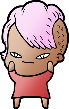 Bir insan tarafından çizilmiş hippi saç kesimli sevimli bir çizgi film kızı.