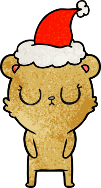 Bir insan tarafından çizilmiş Noel Baba şapkası takan bir ayının çizilmiş el resmi.