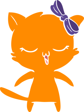 Bir insan tarafından çizilmiş düz renkli çizgi film kedisi.