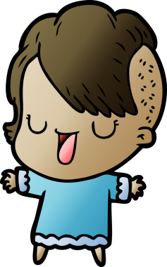 Bir insan tarafından çizilmiş hippi saç kesimli sevimli bir çizgi film kızı.