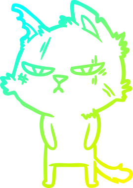 Bir insan tarafından çizilmiş sert bir çizgi film kedisinin soğuk gradyan çizimi