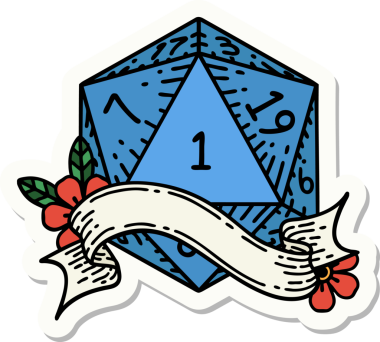 Bir insan tarafından çizilmiş doğal bir d20 zar etiketi.