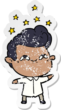 Bir insan tarafından çizilmiş heyecanlı bir karikatür çıkartması.