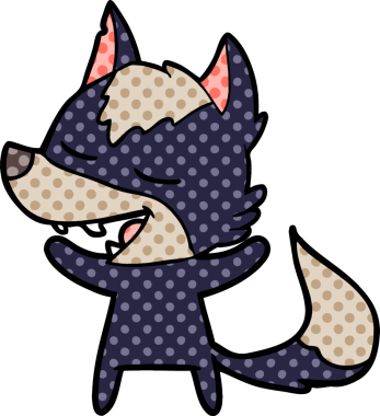 Bir insan tarafından çizilmiş gülen bir kurt.