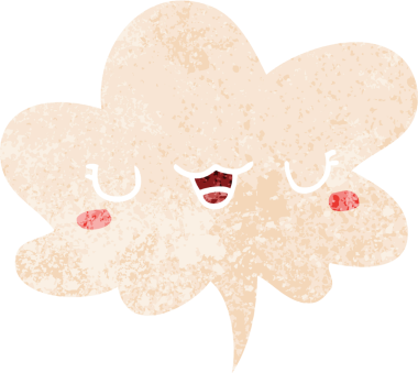 Bir insan tarafından çizilmiş grunge sıkıntılı retro tarzı ile konuşma baloncuğu ile sevimli çizgi film yüzü