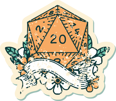 Retro Dövme Biçimi Doğal 20 D20 zar bir insan tarafından çizildi