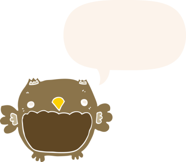 bir insan tarafından çizilmiş konuşma baloncuklu çizgi film baykuşu