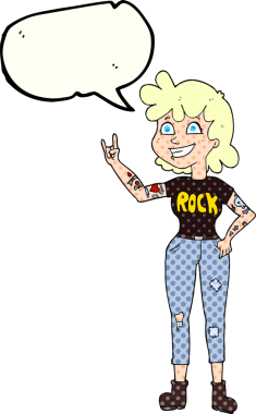 Bir insan tarafından çizilmiş serbest çizilmiş çizgi roman konuşma balonu rock kızı.