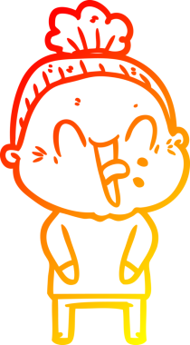 Bir insan tarafından çizilmiş mutlu, yaşlı bir kadının sıcak çizgi çizimi.