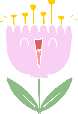 Bir insan tarafından çizilmiş düz renk çizgi film mutlu çiçek