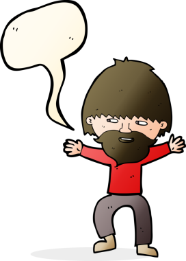 Bir insan tarafından çizilmiş sakallı mutlu bir çizgi film karakteri.