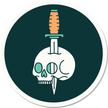 Bir insan tarafından çizilmiş bir kafatasının geleneksel stiliyle dövme çıkartması.