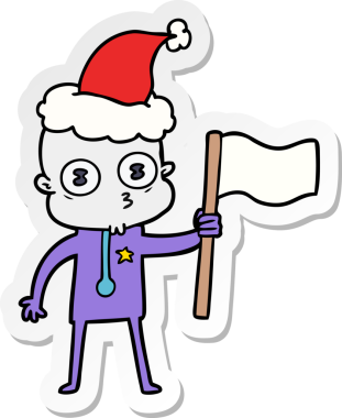 Bir insan tarafından çizilmiş Noel Baba şapkalı garip kel bir uzaylının el yazısı.