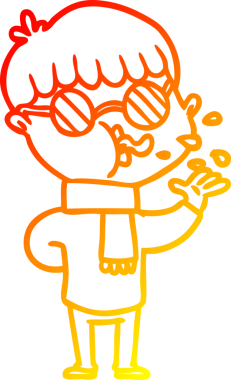 Bir insan tarafından çizilmiş gözlük takan çizgi film çocuğu çizimi.