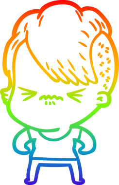 Gökkuşağı gradyan çizgi çizimi Bir insan tarafından çizilmiş sinirli hippi kız