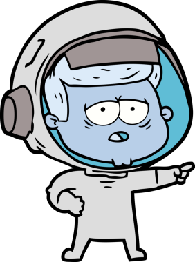 Bir insan tarafından çizilmiş yorgun astronot çizgi filmi.