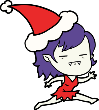 Bir insan tarafından çizilmiş Noel Baba şapkası takan ölümsüz bir vampir kızın el çizimi.