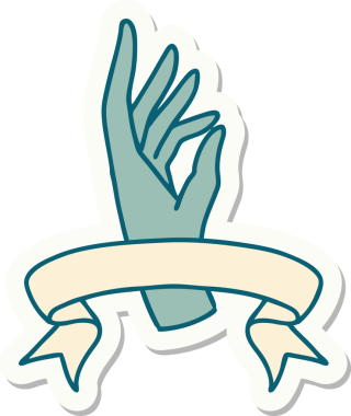 Bir insan tarafından çizilmiş el pankartıyla dövme stili çıkartması