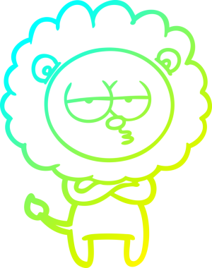 Bir insan tarafından çizilmiş, karikatür çizen, yorgun bir aslan.