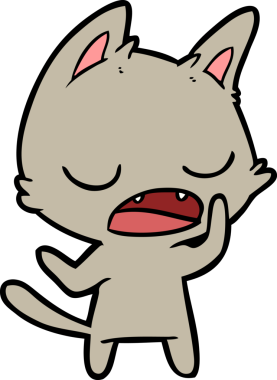 Bir insan tarafından çizilmiş konuşan kedi çizgi filmi.