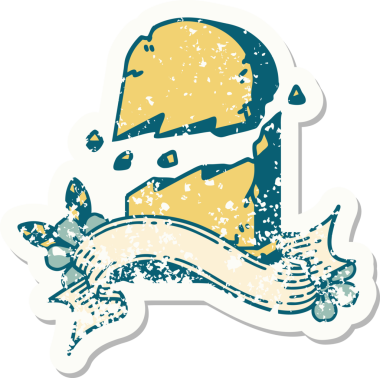 Bir insan tarafından çizilmiş kırık bir mezar taşının sancağı olan eski bir etiket.