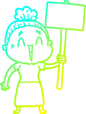 Bir insan tarafından çizilmiş, mutlu, yaşlı bir kadının çizdiği soğuk çizgi.