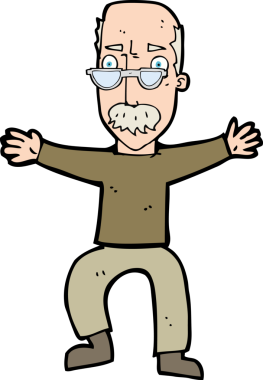 Bir insan tarafından çizilmiş kollarını sallayan yaşlı adam çizgi filmi.