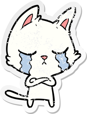 Bir insan tarafından çizilmiş ağlayan bir çizgi film kedisinin sıkıntılı çıkartması.