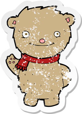 Bir insan tarafından çizilmiş oyuncak ayının gerilimli çıkartması.