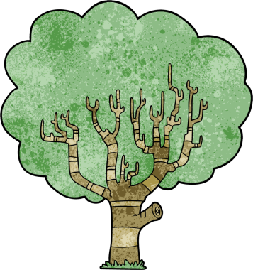 Bir insan tarafından çizilmiş çizgi film ağacı.