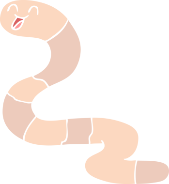 Bir insan tarafından çizilmiş düz renkli çizgi film solucanı.