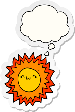 Düşünce baloncuklu karikatür güneşi insan tarafından çizilmiş bir çıkartma.