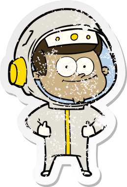 Bir insan tarafından çizilmiş mutlu bir astronot karikatürü.