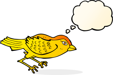 Bir insan tarafından çizilmiş düşünce baloncuklu bahçe kuşu.