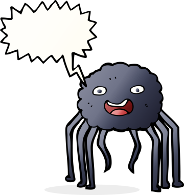 Bir insan tarafından çizilmiş konuşma balonlu çizgi film örümceği.