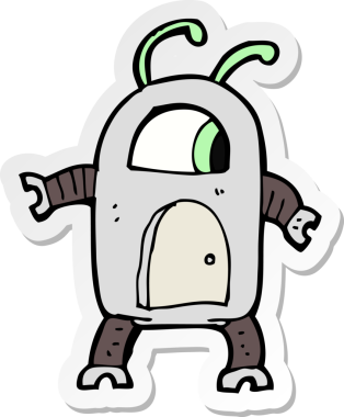 Bir insan tarafından çizilmiş uzaylı robotun çıkartması.