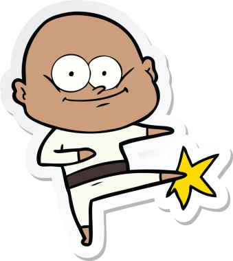 Bir insan tarafından çizilmiş kel bir adamın karate tekmesinin çıkartması.