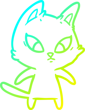 Bir insan tarafından çizilmiş kafası karışmış çizgi film kedisinin soğuk gradyan çizgisi.